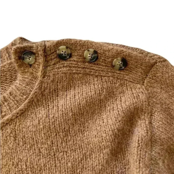 Womens J Crew Chunky Button-Shoulder Crewneck Sweater Alpaca Wool Size XXS Brown - Picture 5 of 8